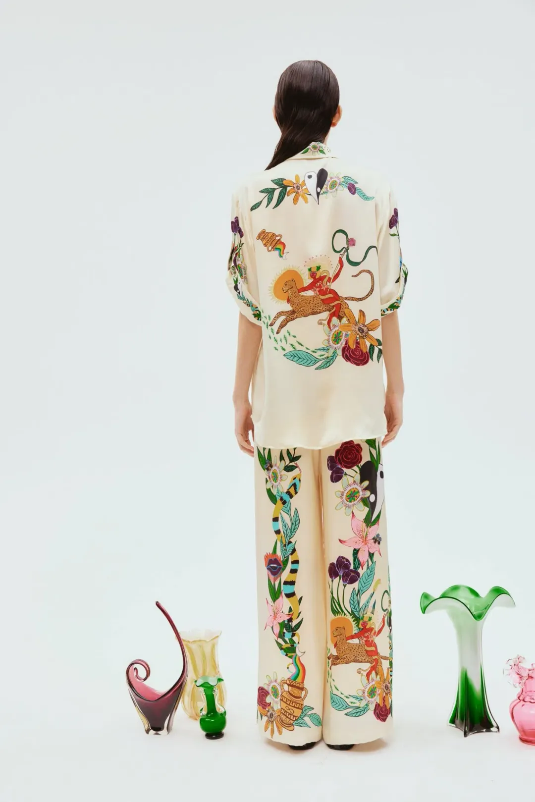 Alemais Meagan Oversized Silk Shirt and Pant Set Print Size 8 for rent on The Volte - main image