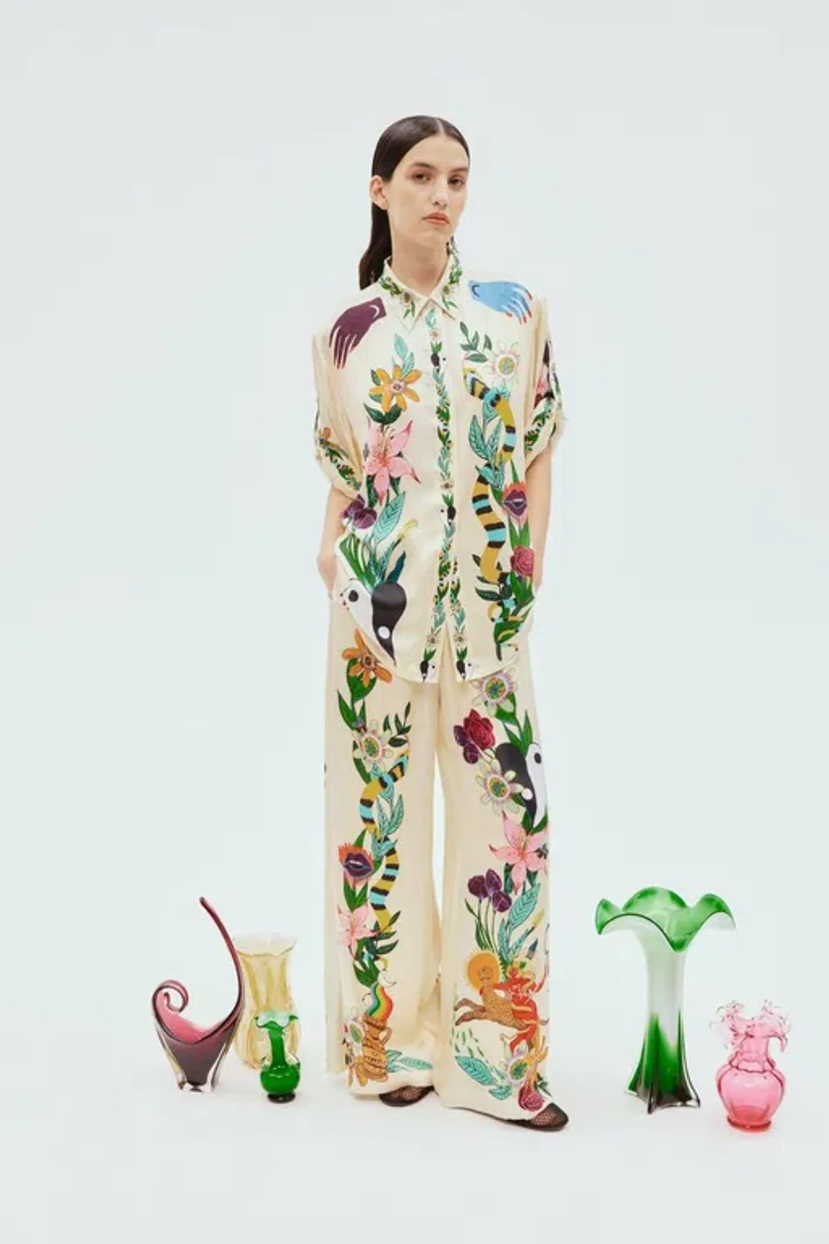 Alemais Meagan Oversized Silk Shirt and Pant Set Print Size 8 - Image 2