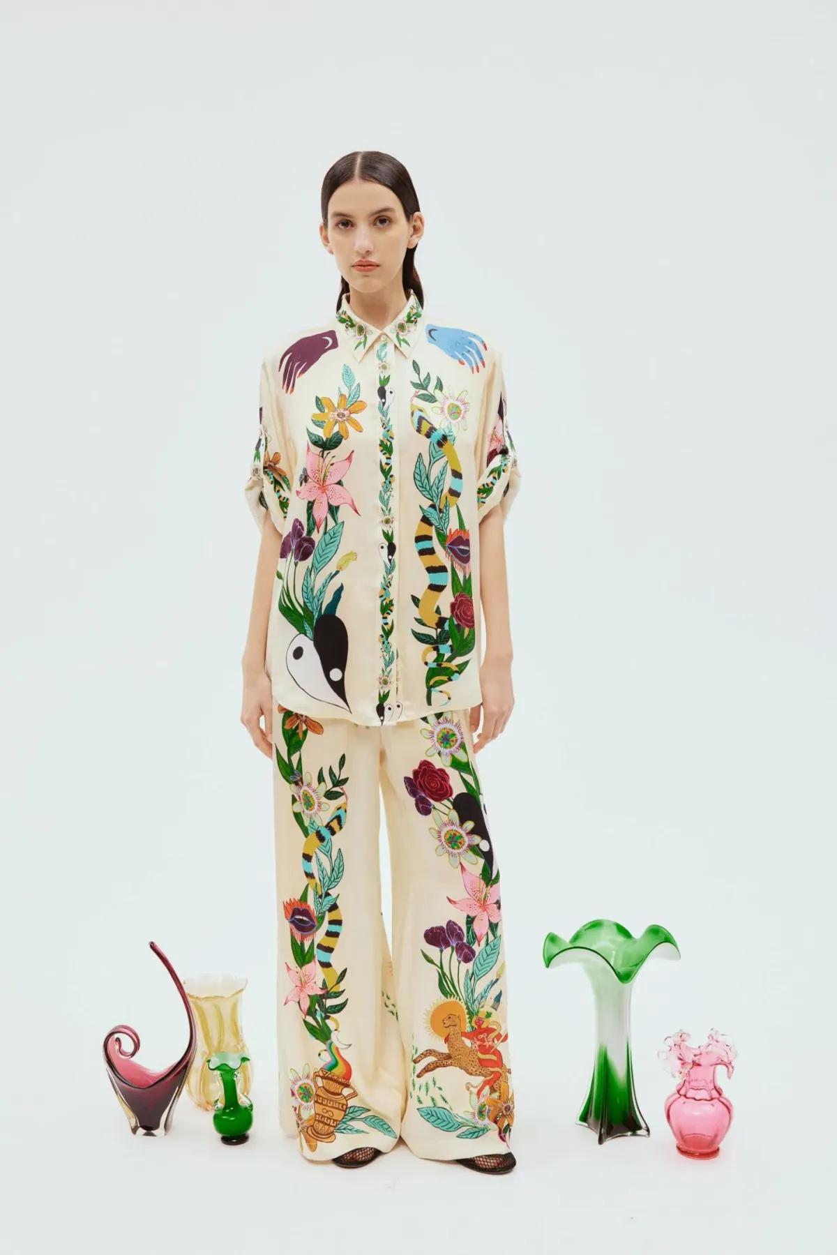 Alemais Meagan Oversized Silk Shirt and Pant Set Print Size 8 - Image 1