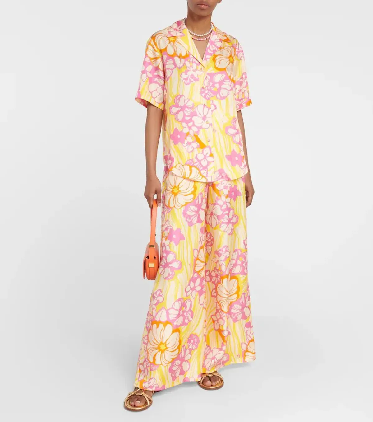 Alemais Fenella Silk-Twill Shirt and Pant Set Floral Size 8 - Image 1