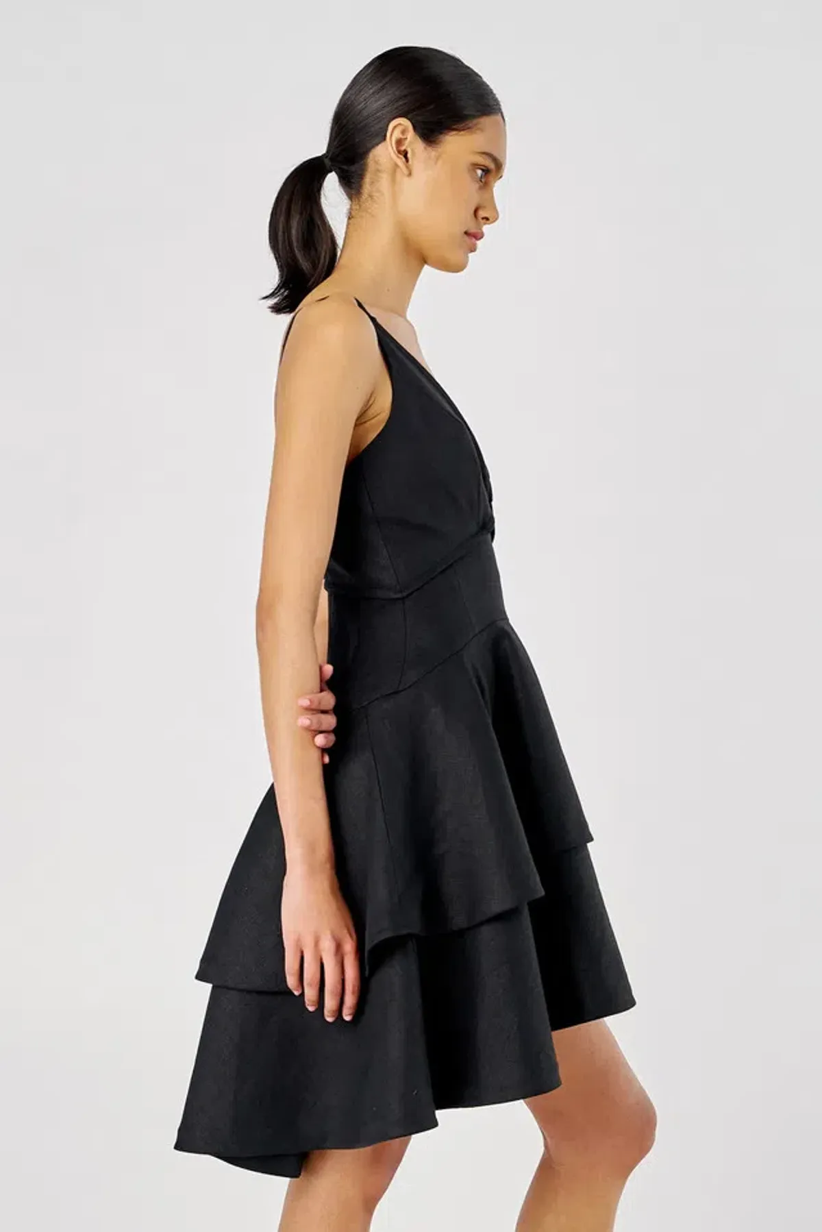 Oroton Tiered Bodice Dress Black Size 8 - Image 3