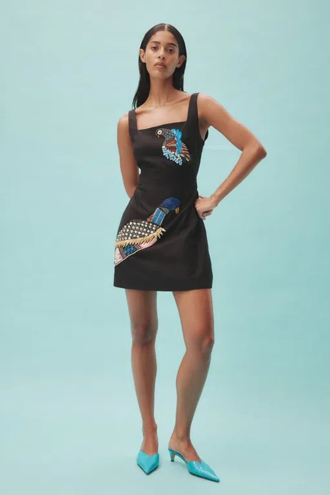 Alemais Rowena Beaded Cotton Linen Mini Dress Black Size 10 for rent on The Volte - main image