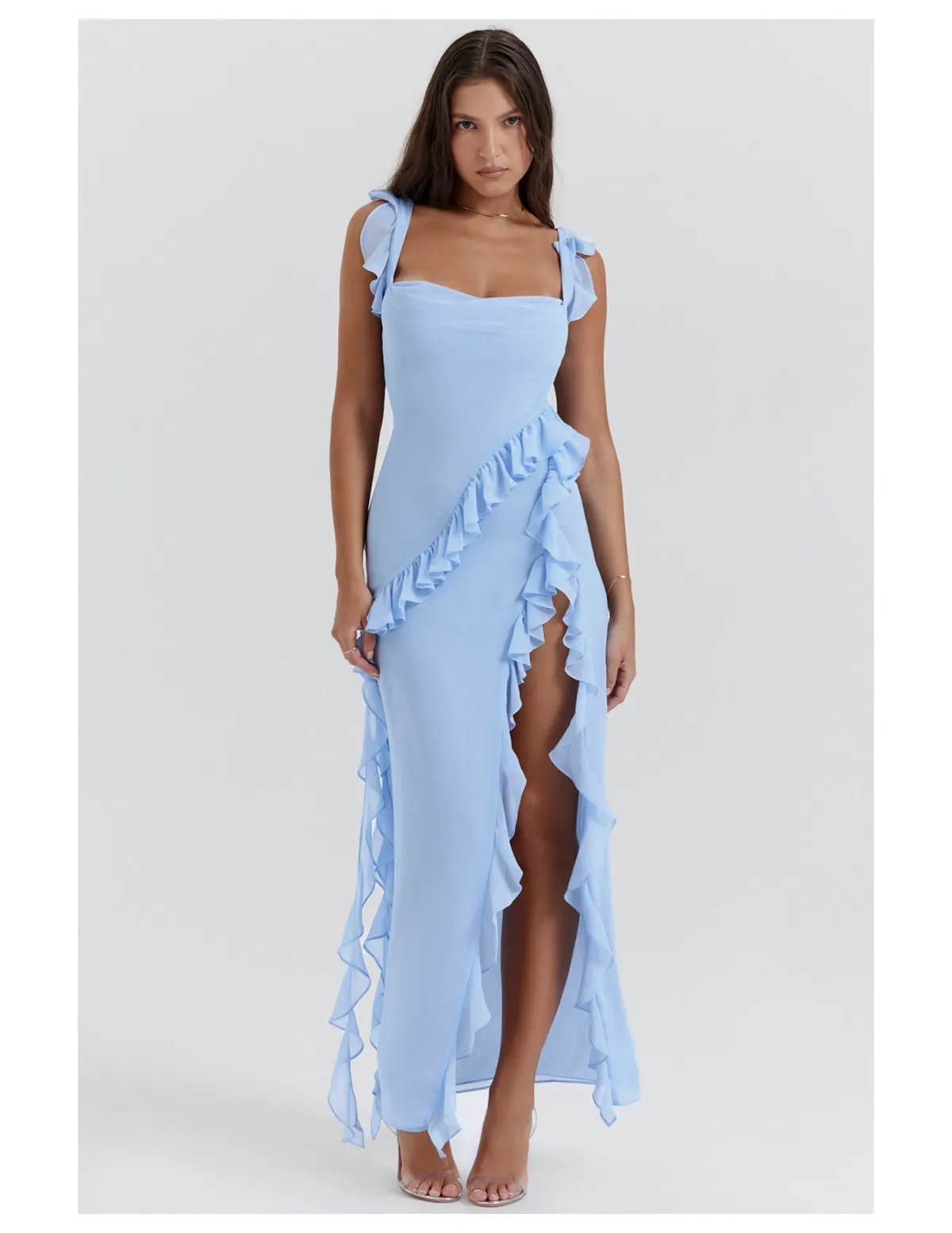 House of CB Ariela Ruffle Maxi Dress Blue Size XL / AU 14 for rent on The Volte - main image