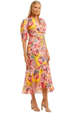 Ginger & Smart Flourish Wrap Midi Dress in Yellow Floral Size 14 for rent on The Volte - image 2