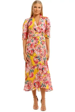Ginger & Smart Flourish Wrap Midi Dress in Yellow Floral Size 16 for rent on The Volte - image 2