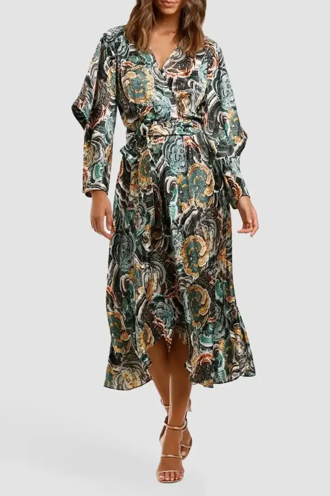 Ginger & Smart Underworld Wrap Midi Dress Floral Size 10 for rent on The Volte - main image
