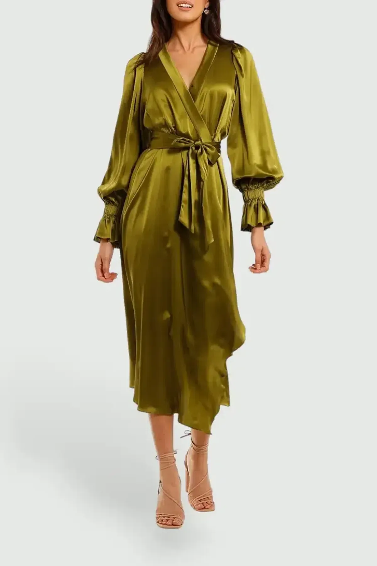Ginger & Smart Molten Wrap Midi Dress in Chartreuse Size 10 - Image 1