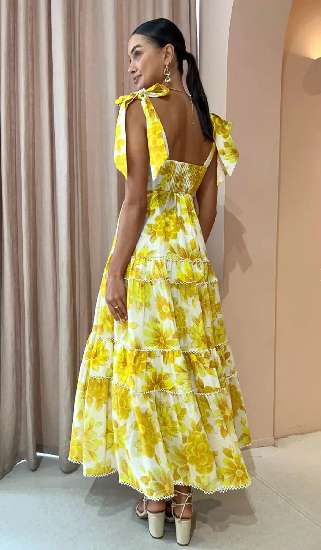 Alemais Sonny Midi Dress in Lemon Floral Size XS / AU 6 for rent on The Volte - main image