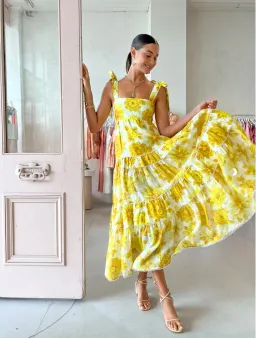 Alemais Sonny Midi Dress in Lemon Floral Size XS / AU 6 for rent on The Volte - image 4