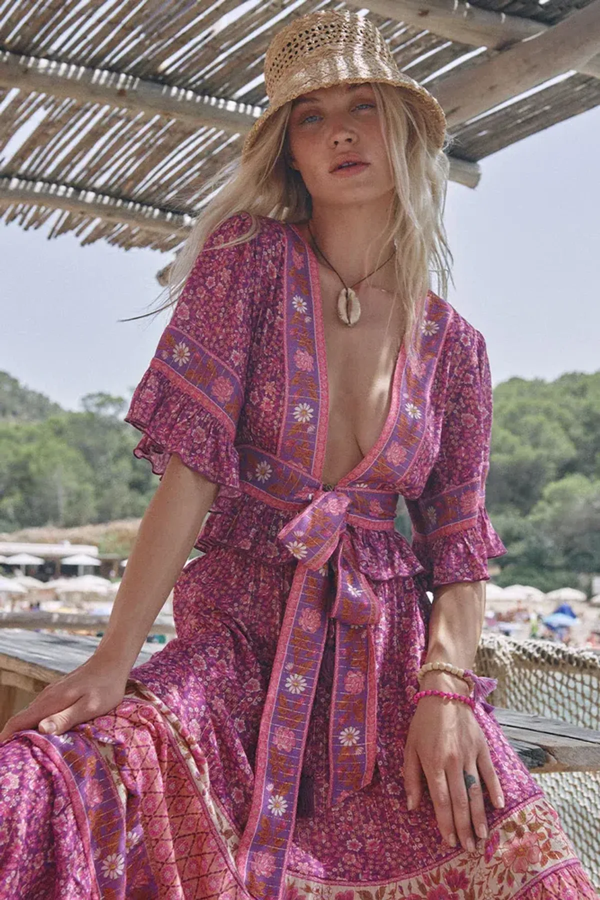 Spell And The Gypsy Sienna Cropped Blouse And Skirt Set Fuchsia Size M/Au 10 - Image 1