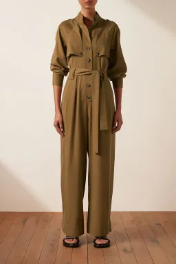 Shona Joy Sara High Neck Boiler Suit Tapenade Size 14 for rent on The Volte - image 3