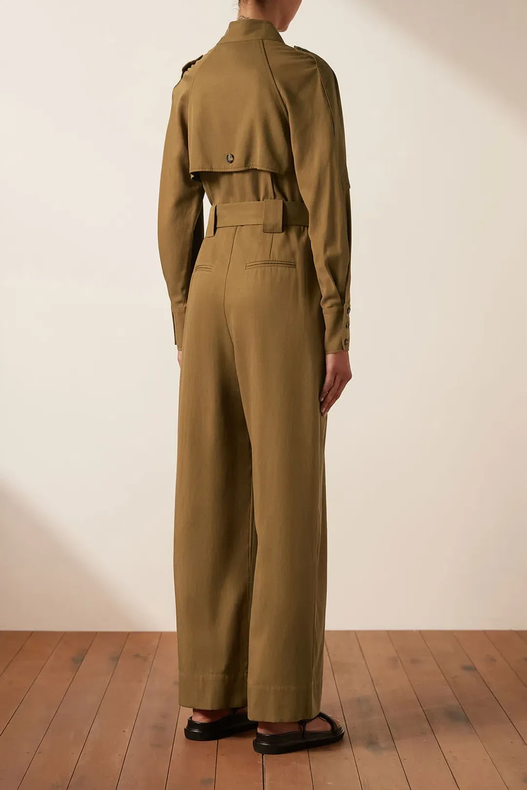 Shona Joy Sara High Neck Boiler Suit Tapenade Size 14 for rent on The Volte - main image