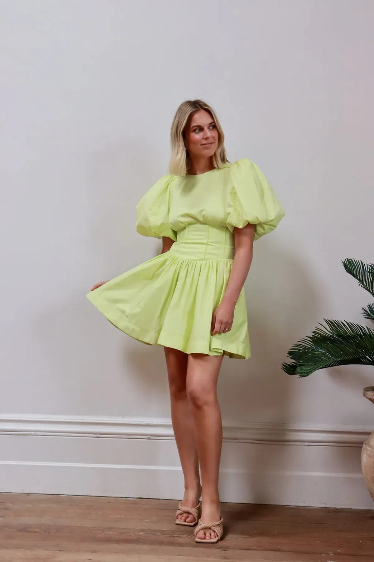 Aje Gianna Puff Sleeve Mini Dress Green Size 8 - Image 1
