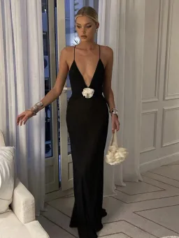 Helsa Sheer Deep V Long Dress Black Size M / Au 10 for rent on The Volte - image 2