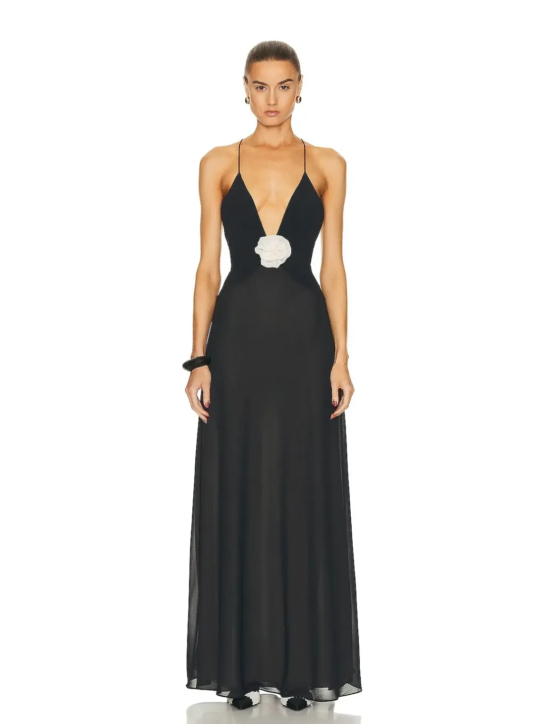 Helsa Sheer Deep V Long Dress Black Size M / Au 10 for rent on The Volte - main image