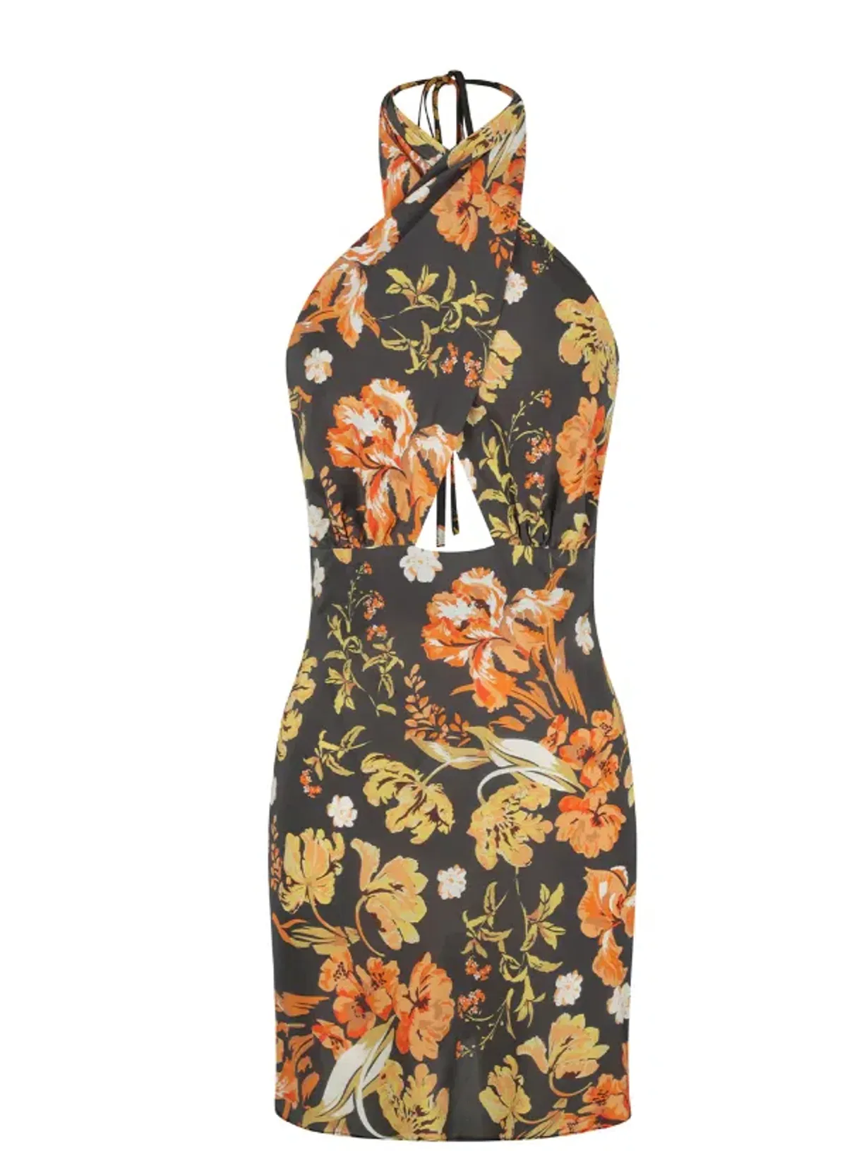 Shona Joy Okala Silk Cross Front Halter Mini Dress Floral Size 6 - Image 5