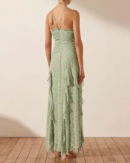 Shona Joy Aurore Ruched Frill Maxi Dress Green Floral Size AU 6 for rent on The Volte - image 3