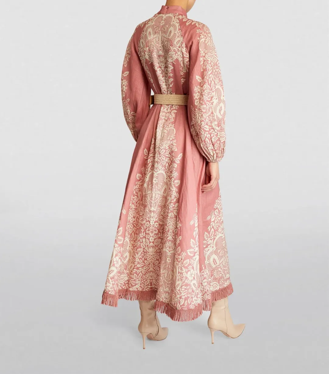 Zimmermann Pattie Fringed Midi Dress in Rose Baroque Floral Size 2 / AU 12 for rent on The Volte - main image