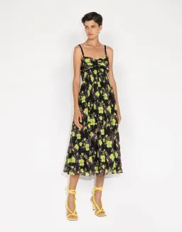 Cue Neon Rose Ruched Bodice Midi Dress Floral Size 8 for rent on The Volte - image 1