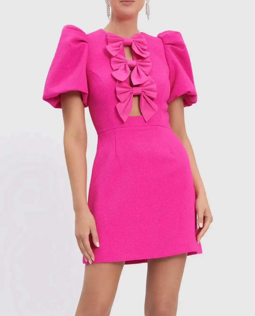Rebecca Vallance Cecily Bow Mini Dress Hot Pink Size 12 for rent on The Volte - main image