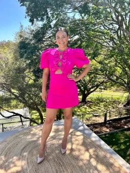 Rebecca Vallance Cecily Bow Mini Dress Hot Pink Size 12 for rent on The Volte - image 1