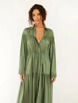 Matteau Tiered Drawcord Dress in Fern Size 3 / AU 12 for rent on The Volte - image 2