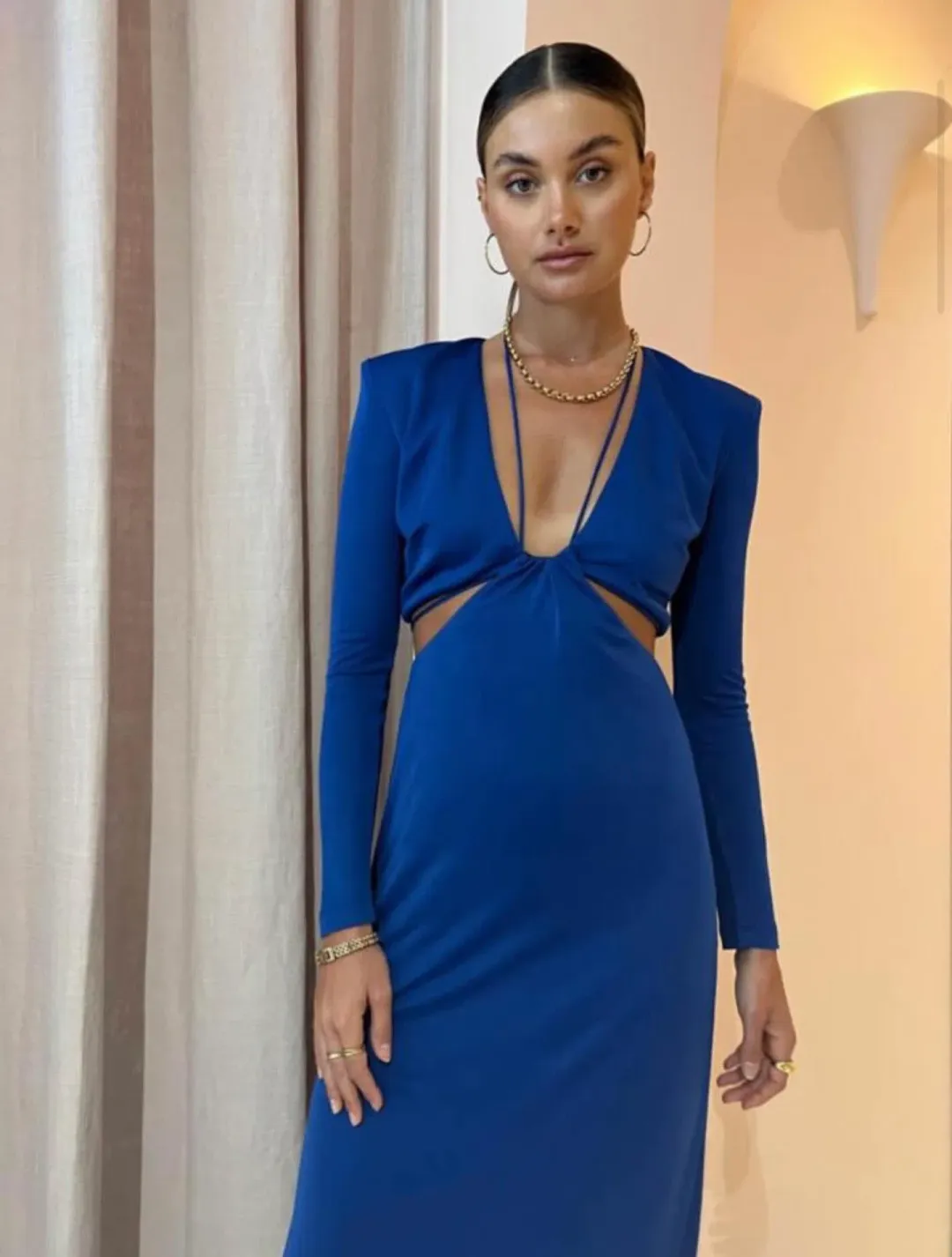 Manning Cartell Haute Pursuit Long Sleeve Cut Out Dress in Blue Size 10 for rent on The Volte - main image