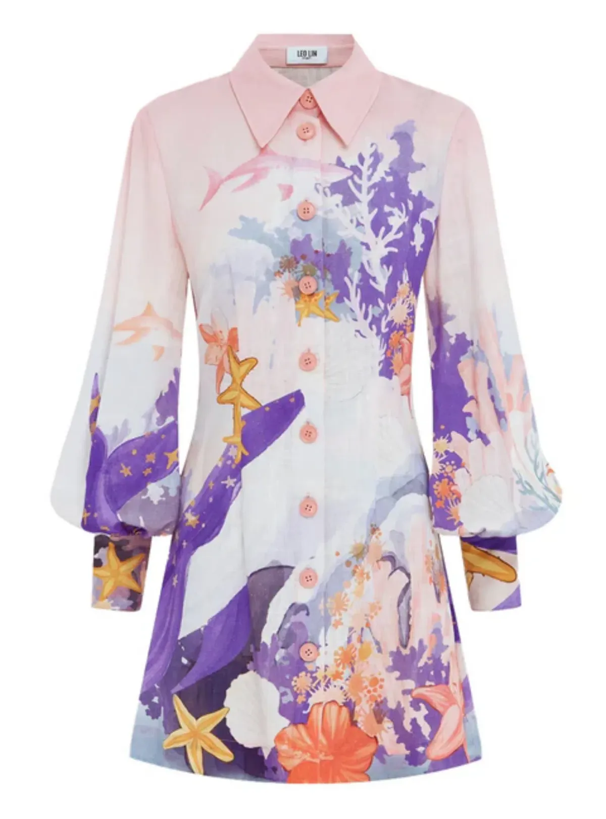 Leo Lin Luminous Mini Dress Neptune Placement Print in Coral Size AU 8 - Image 5