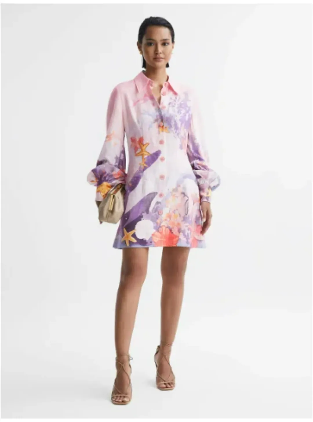 Leo Lin Luminous Mini Dress Neptune Placement Print in Coral Size AU 8 for rent on The Volte - main image