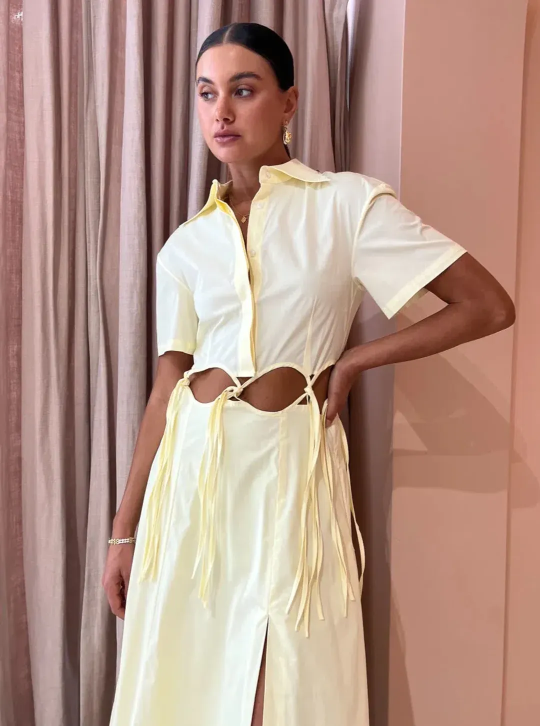 Anna Quan Ondine Cut Out Maxi Dress Sorbet Lemon Yellow Size 8 for rent on The Volte - main image