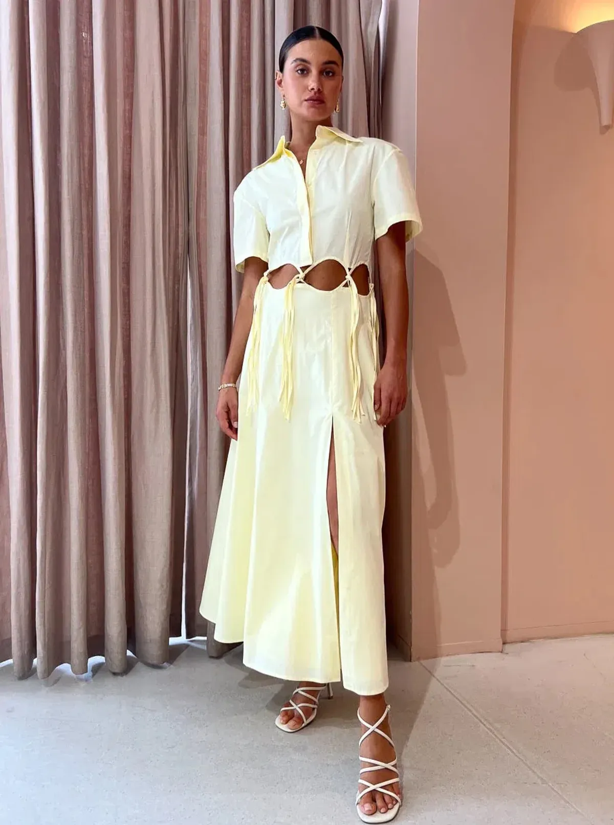 Anna Quan Ondine Cut Out Maxi Dress Sorbet Lemon Yellow Size 8 - Image 2