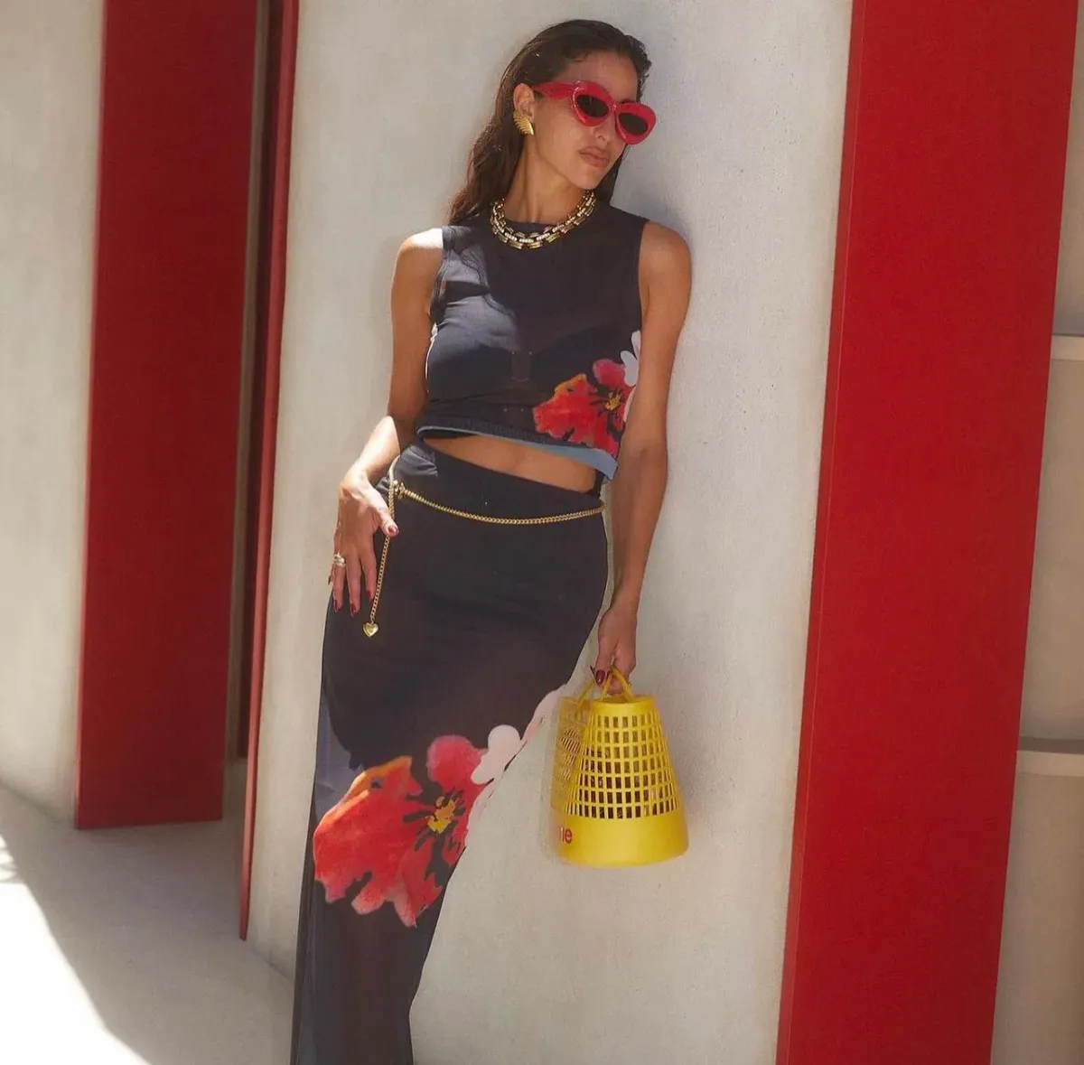 With Harper Lu Black Mesh Floral Top and Skirt Set Black Floral Size 6 - Image 4