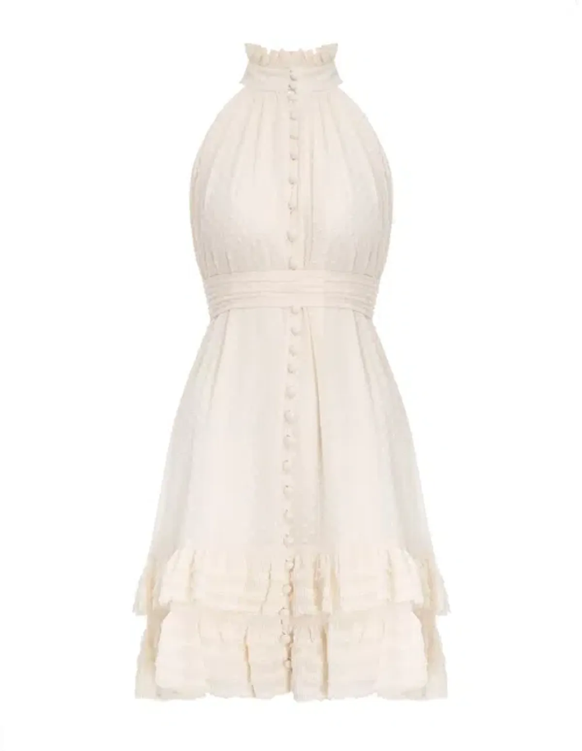 Zimmermann Pleated Lace Picnic Mini Dress White Size 10 - Image 1