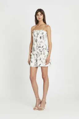 Sir the Label Mariele Ruched Mini Dress White Print Size AU 6 for rent on The Volte - image 1