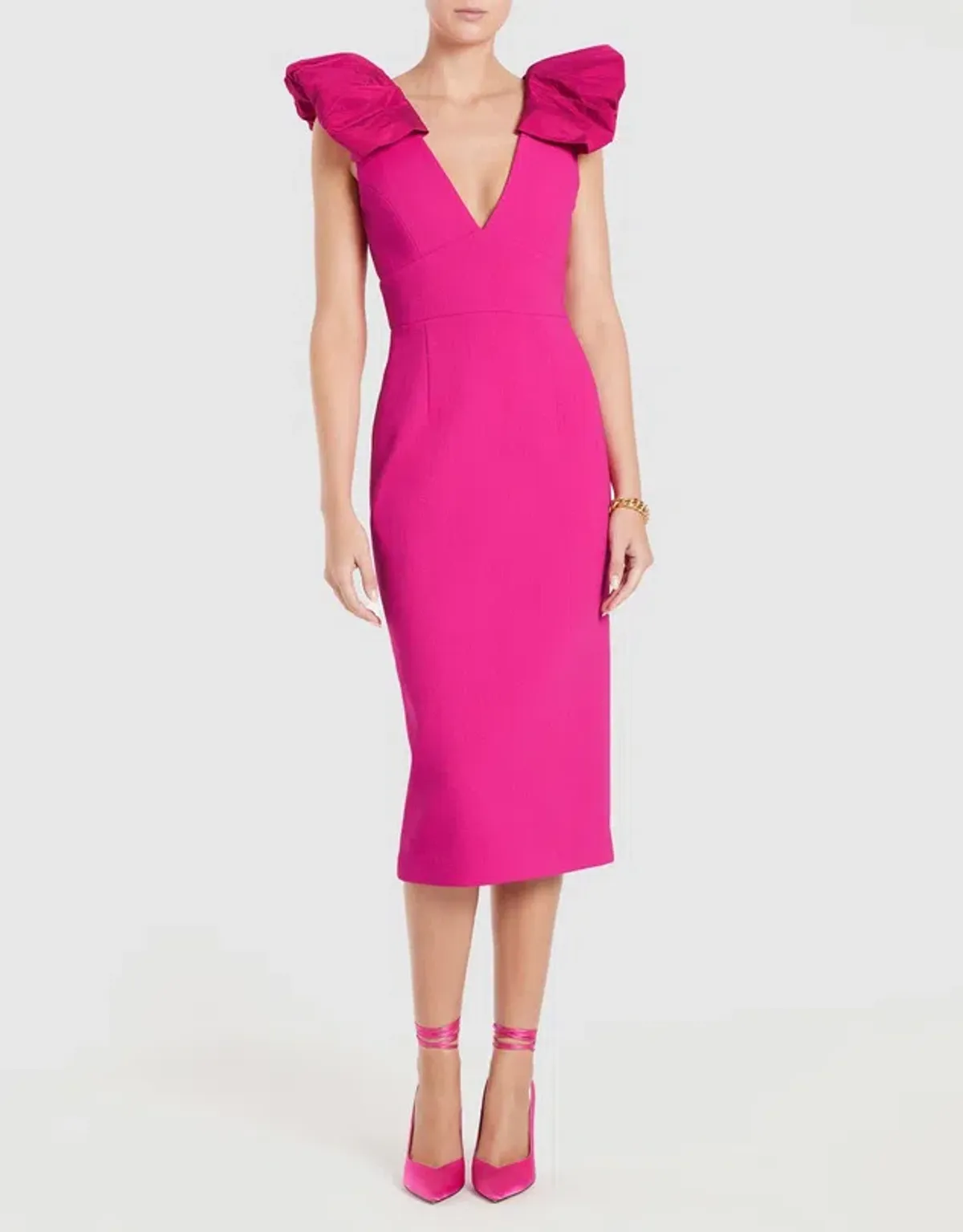 Rebecca Vallance Cupid's Bow Midi Dress Hot Pink Size 8 - Image 1