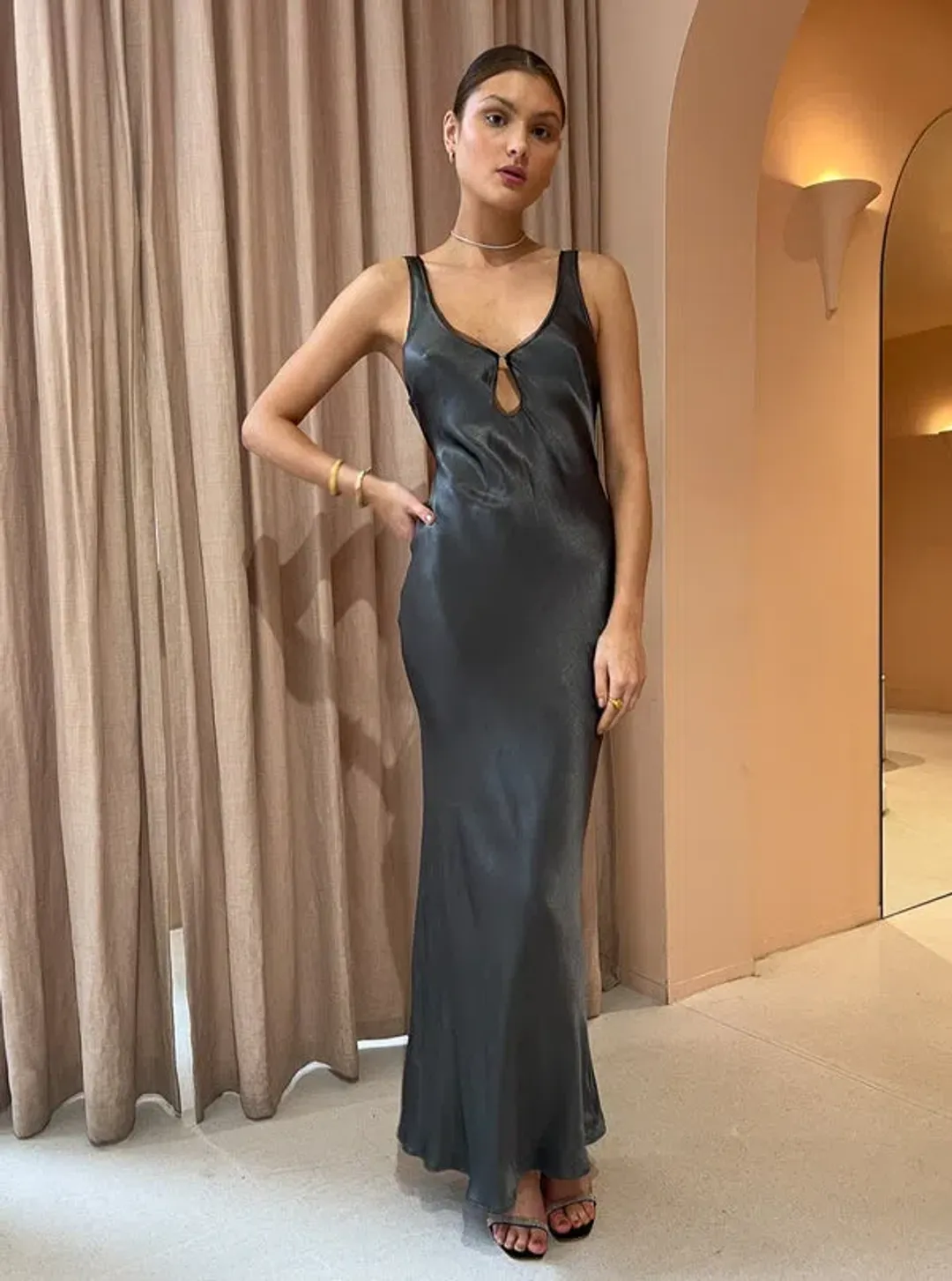 Bec & Bridge Celestial Keyhole Maxi Dress In Gun Metal/Black Size 10 for rent on The Volte - main image