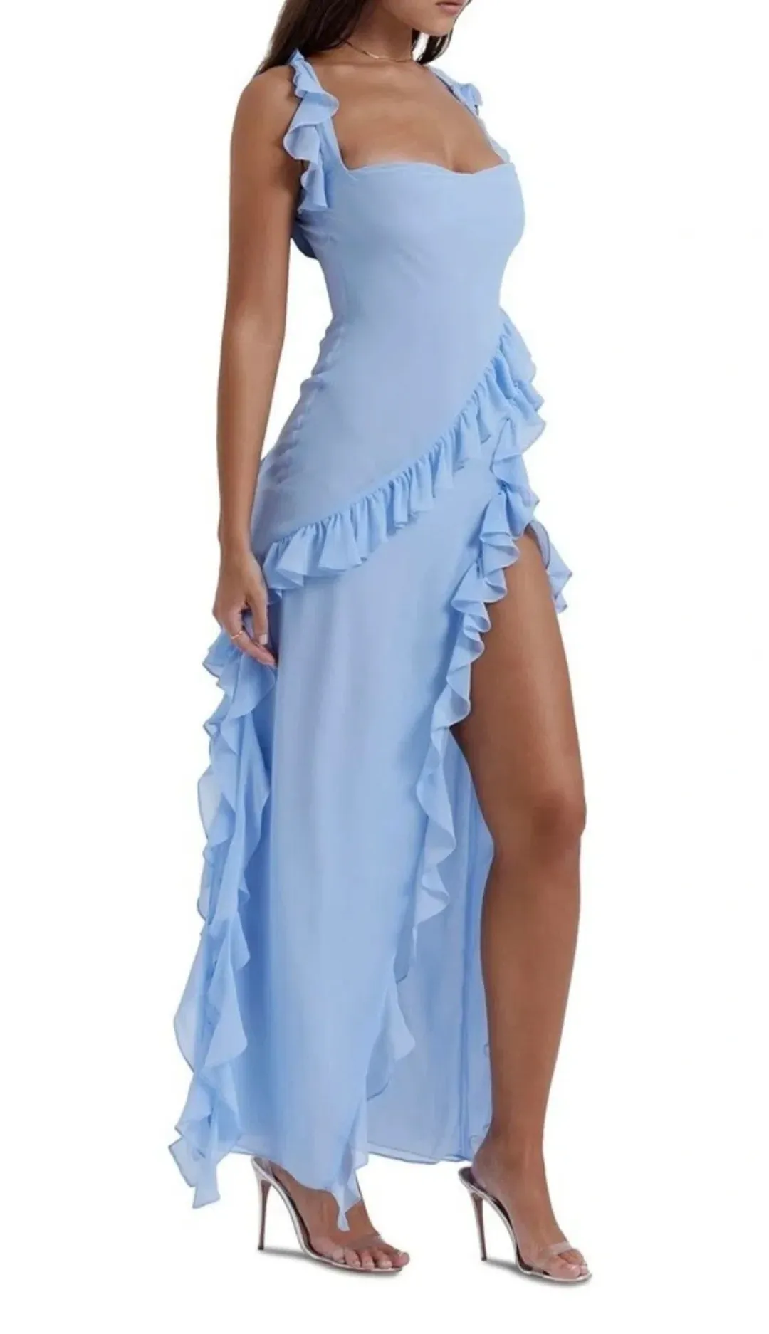 House of CB Ariela Ruffle Dress Blue Size 6 for rent on The Volte - main image