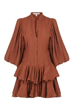 Shona Joy Mila Balloon Sleeve Frill Mini Dress Paprika Size 10 for rent on The Volte - image 1