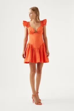 Aje Simone Frill Sleeve Mini Dress Orange Size XS / AU 6 for rent on The Volte - image 1